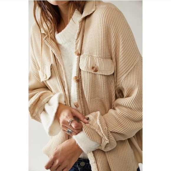 NeFree People FP One Scout Jacket Top Waffle Knit Buttondown Oversized Xs 281624 - Picture 1 of 12